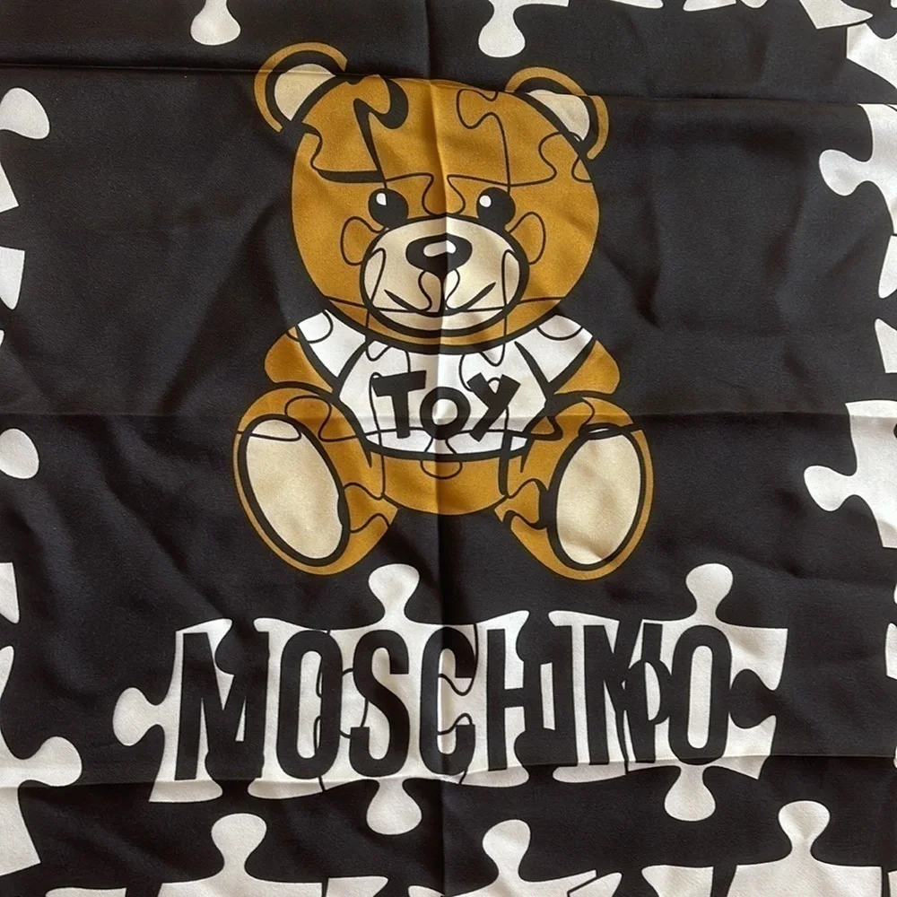 NWT* Moschino 100% Silk Teddy Bear Puzzle Scarf